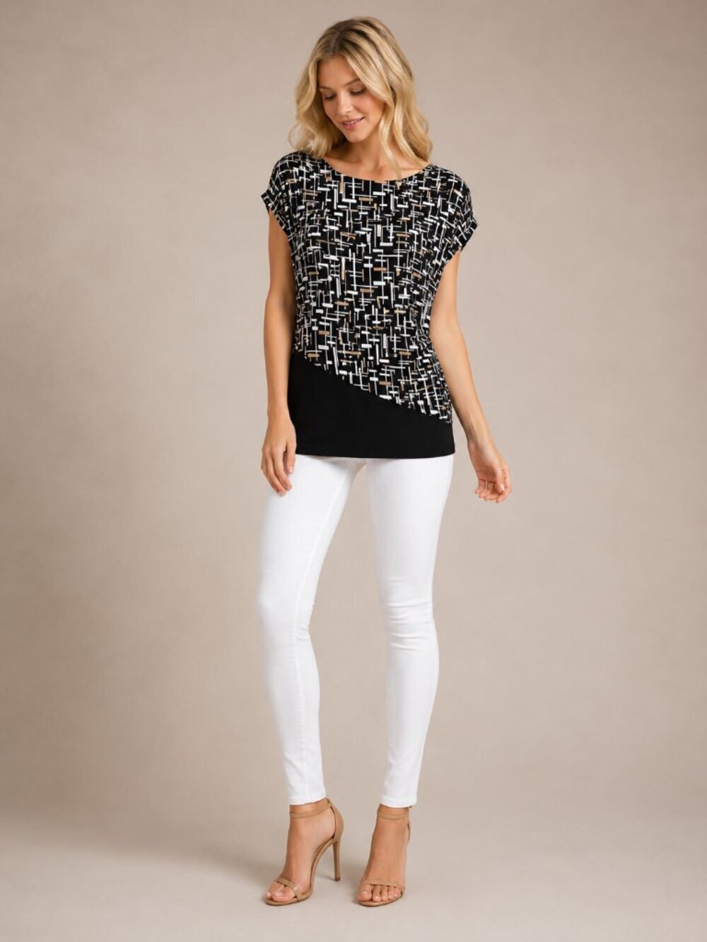 2/$30 White House Black Market Crosshatch Overlay Asymmetric Tunic Top XL #A0727